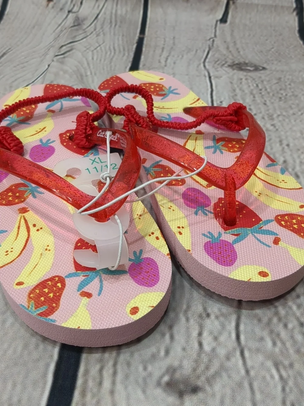 Cat & Jack Pink Fruit-Print Jelly Flip Flops with Red Sparkle Straps